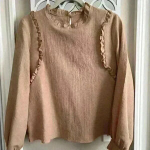 SHEIN Tan  Blouse  with Ruffle Trim